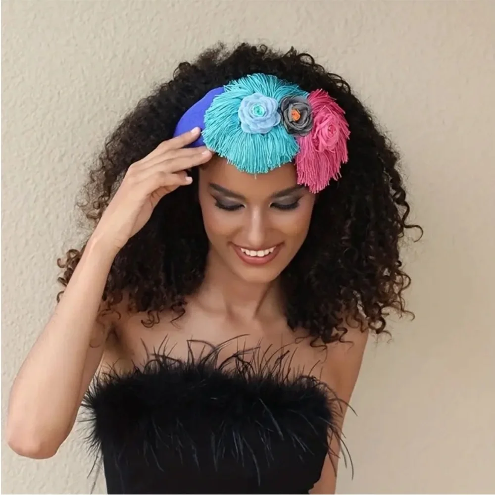 Blue Floral Fringe Headband